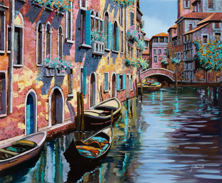 венеция, лодки, вода, город, здания, окна, ставни, улица, улочка, цветы, зеленые, красные, желтые, синие, оранжевые, растения,  улицы 