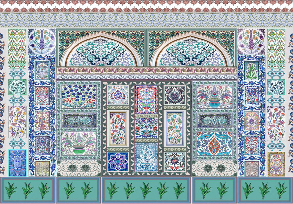 узор, орнамент, горшки, горшок, зеленые, синие, разноцветные, арабский орнамент, восточный узор, византийский узор, персидский орнамент, мозаика