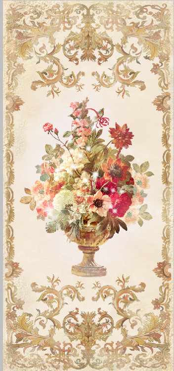 ваза, цветы, красные, золотые, бежевые, завитки, узор, букет, рамка, розовые, зеленые, на дверь, узкие, вертикальные