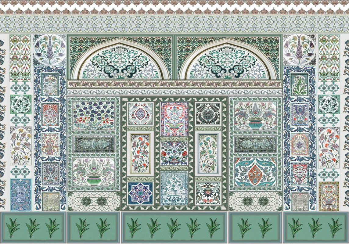 узор, орнамент,  горшки, горшок, зеленые, разноцветные, арабский орнамент, восточный узор, византийский узор, персидский орнамент, мозаика