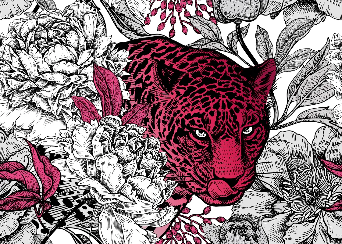 животное, леопард, растения