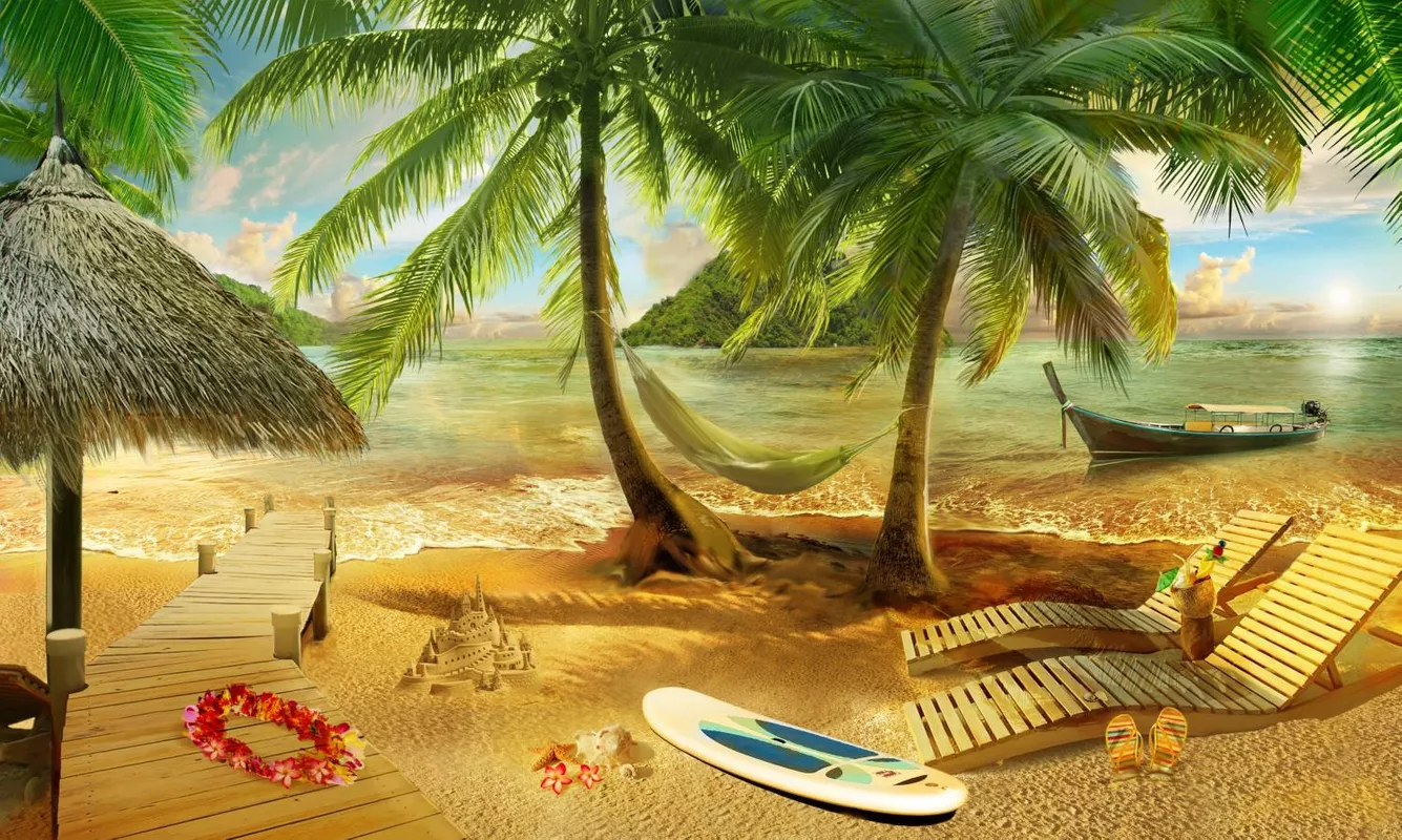 отдых, пляж, пальмы