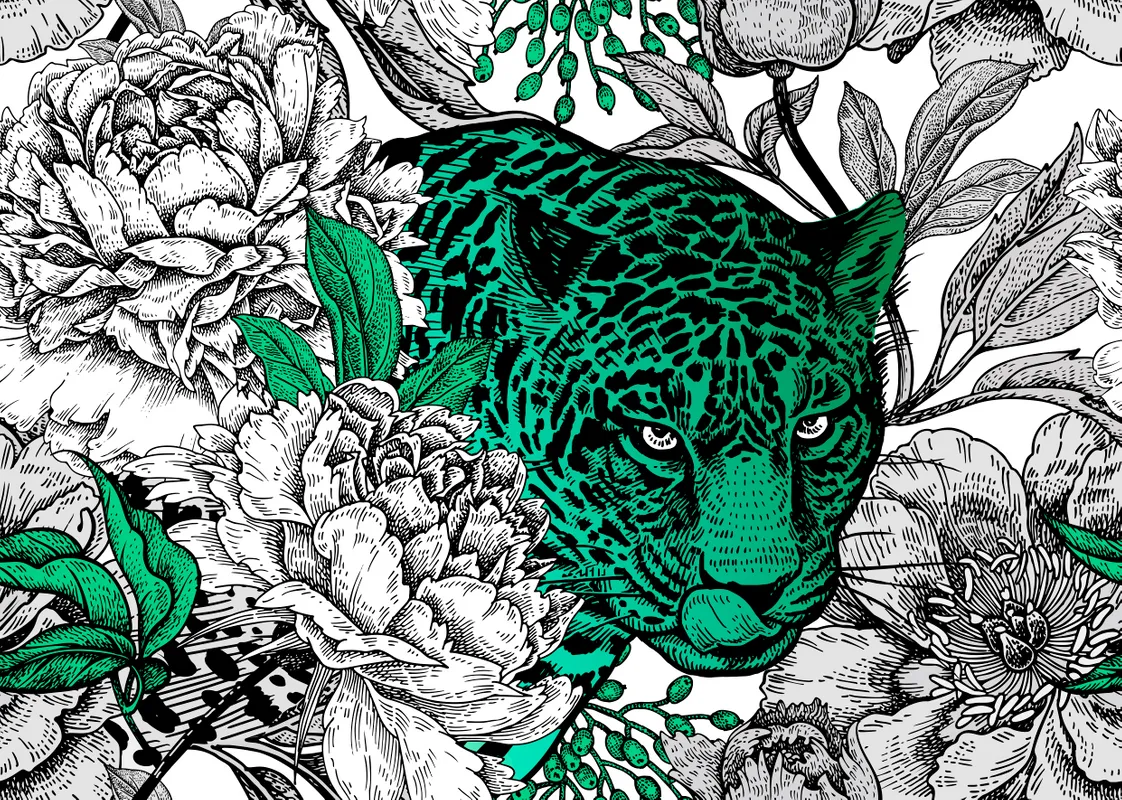 животное, леопард, растения