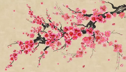 Цветы, сакура, Китай, дерево, ветка, сакуры, розовые, бежевые, мэйхуа, ветвь, красные
