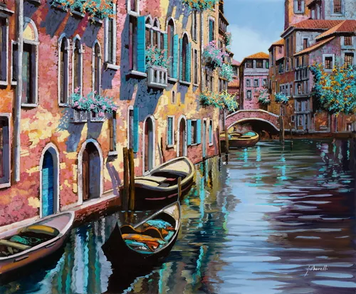 венеция, лодки, вода, город, здания, окна, ставни, улица, улочка, цветы, зеленые, красные, желтые, синие, оранжевые, растения,  улицы 