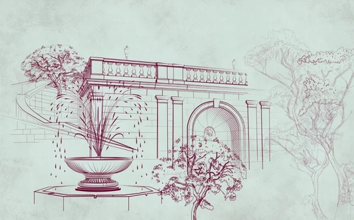 фонтан, архитектура, дерево