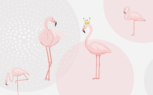 розовый фламинго, фламинго, розовый, круги, детский, корона, точки