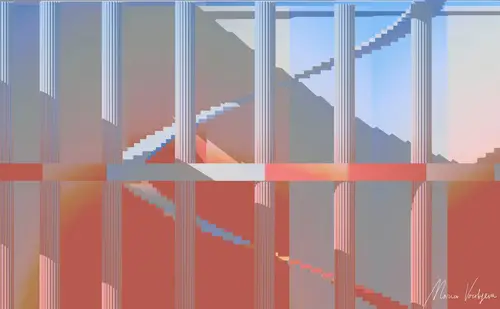 Мария Воробьева, геометрия, современный, линии, геометрические фигуры, фигуры, тень, объем, лестница, рамка, колоны, квадраты, точки