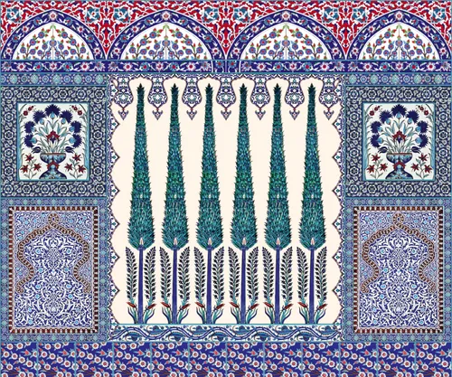 мозаика, персидский орнамент, византийский узор, восточный узор, арабский орнамент, разноцветные, синие, ваза, вазы, трава, цветы, орнамент, узор