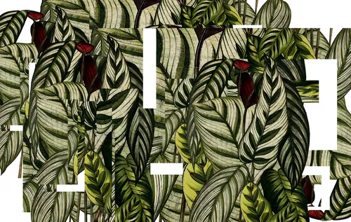 аглаонема, листья, зеленые, белые, красные, желтые, пазл, мозаика, абстракция, в стиле лофт, в скандинавском стиле, Мария Воробьева