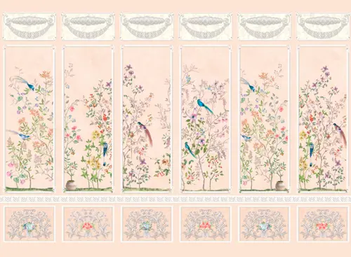 арка, розовый, цветы, цветущие ветки, ветки, птицы, узоры, природа