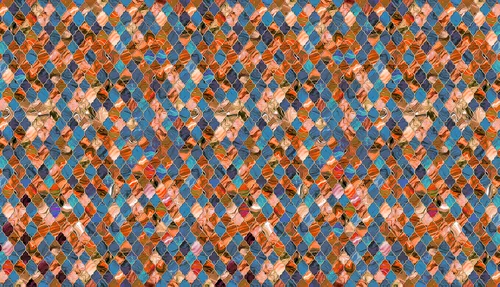 малахит, геометрический узор, синие, красные, коричневые, оранжевые, белые
