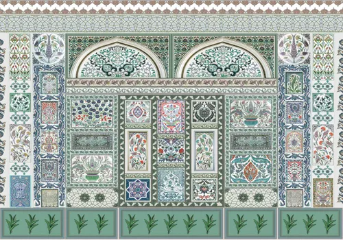 узор, орнамент,  горшки, горшок, зеленые, разноцветные, арабский орнамент, восточный узор, византийский узор, персидский орнамент, мозаика