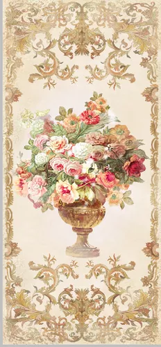 букет, ваза, цветы, белые, розовые, бежевые, кремовые, розы, завитки, узор, орнамент, рамка, на дверь, узкие, вертикальные