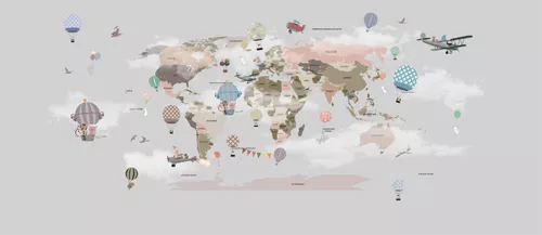 карта, география, мир, континенты, страны, коричневые, самолеты, воздушные шары, животные, для девочек, детское, для подростка, серые, карта мира для детей, для мальчика, детские, мальчику, в детскую комнату, для подростков, для девочки, карта мира