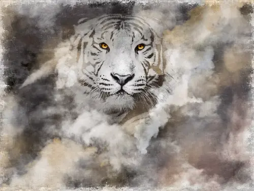 тигр, животные, туман