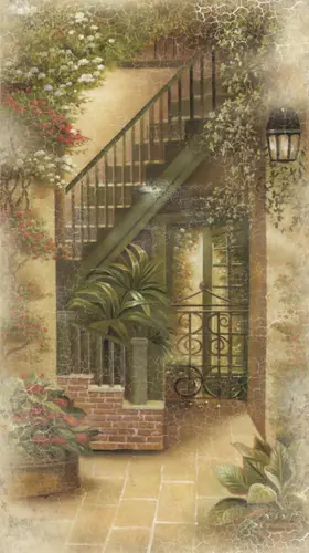 арка, лестница, камень, трещины,уличный фонарь, растения, цветы, узоры, листья, на дверь, узкие, вертикальные