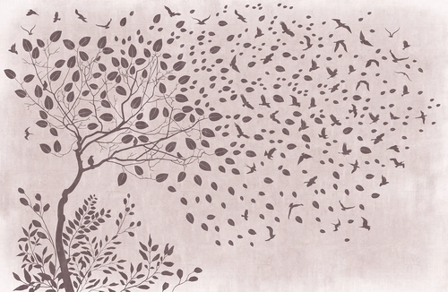 дерево, птицы, листья, природа, современный, минимализм 