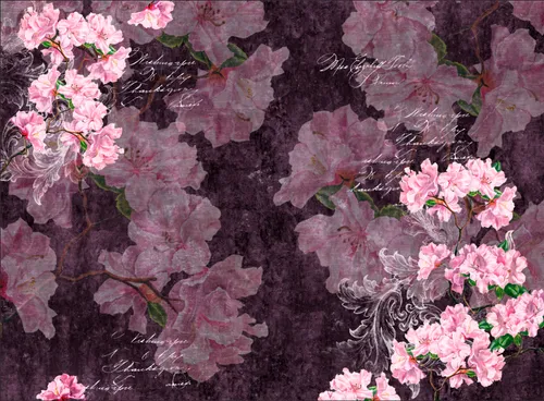цветы, ветви, розовые, фразы, подписи, узор, фиолетовые