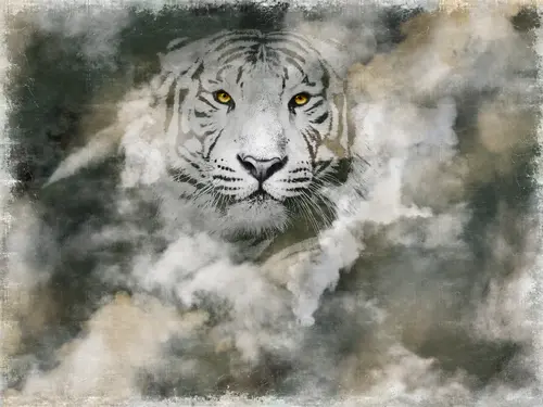 тигр, животные, туман, акварель, мрамор, светлый, современный, белый тигр