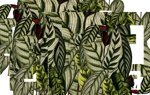 аглаонема, листья, зеленые, белые, красные, желтые, пазл, мозаика, абстракция, в стиле лофт, в скандинавском стиле, Мария Воробьева